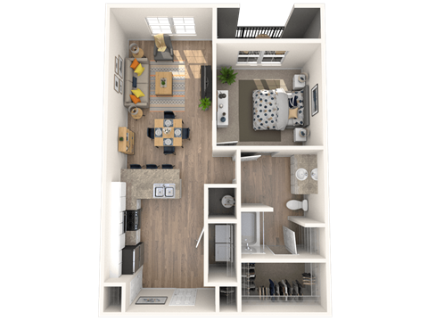 Floor plan for 1 bed, 1 bath, 753 sqft